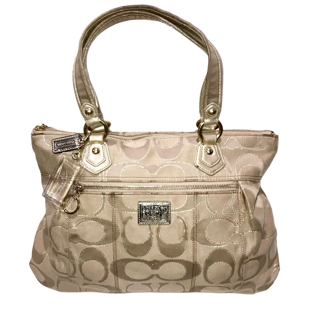 VTG Y2K COACH Poppy Glam Tote Bag in Gold Metallic Beige Clear Hang Tag 17890 - Picture 16 of 16